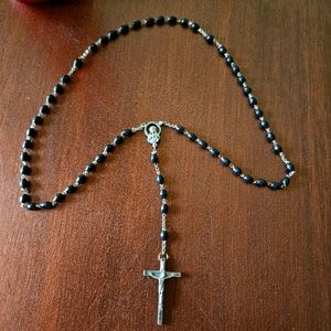 Black Beaded Rosary Catholic Prayer Meditation Men Women Children